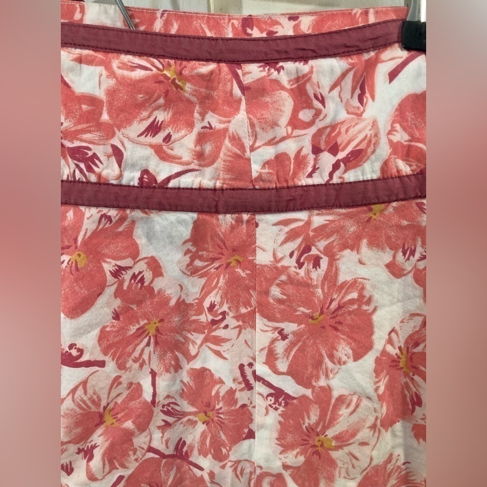 Elevenses Anthro Pink Floral Skirt Sz 2 100% Cotton Tie Straps - Picture 2 of 8